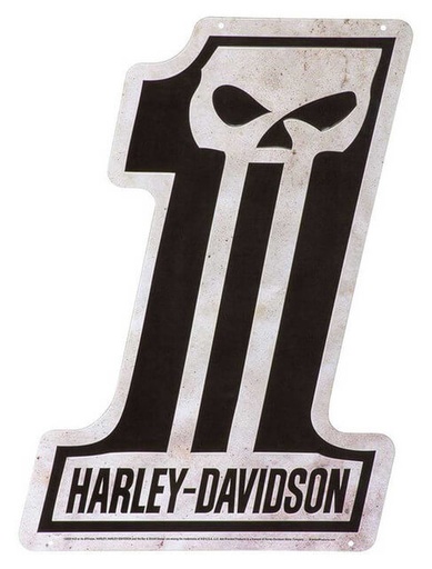 [HDL-15538] Embossed Tin Sign, Shaped #1 Skull Logo